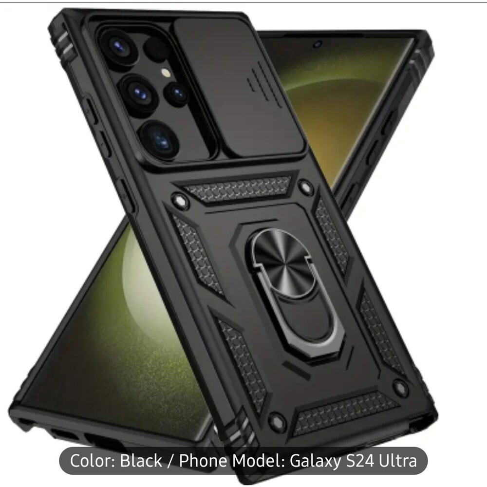 New Black Samsung S24 Ultra Phone Case Push-Pull Camera Cover Sporty Ring Stand